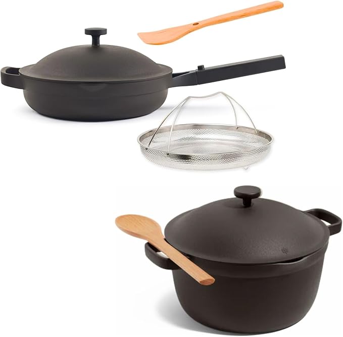 Our Place Cookware Duo | 7-Piece Ceramic Cookware Set with 10.5" Always Pan 2.0, 5.5 Qt Perfect Pot & Strainer Basket | Induction & Oven Safe up to 450째F | Nonstick, Non-Toxic Cookware | Char
