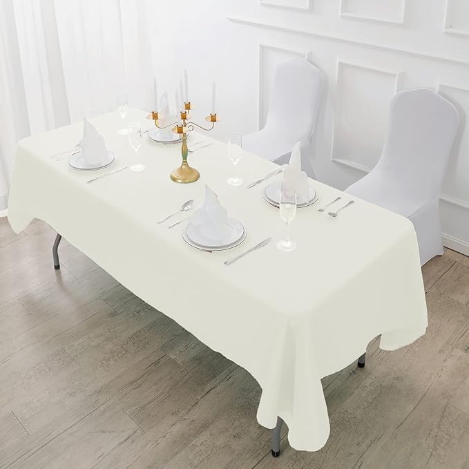 Fokitut 6 Pack Rectangle Tablecloth, 60x102 Inch, Stain Resistant and Wrinkle Polyester Table Cloth, Fabric Table Cover for Kitchen Dining, Wedding, Party, Holiday Dinner-Ivory