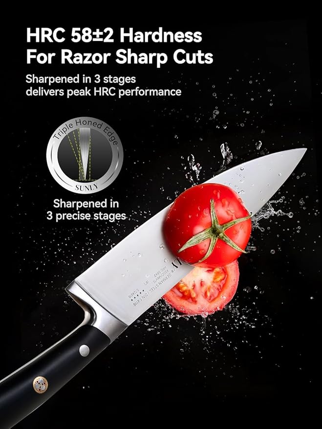 SUNLY 8 Inch Chef Knife ??Professional Kitchen Knife, German 1.4116 Stainless Steel, 58짹2 HRC Hardness, Full-Tang, Anti-Slip Handle, Sharp kitchen knives, Gift-Ready Magnetic Box