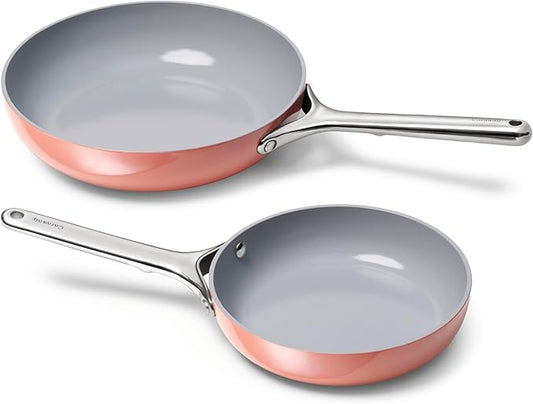 Caraway Fry Pan Duo - Nonstick Ceramic Frying Pan (8" & 10.5?? - Non Toxic, PTFE & PFOA Free - Oven Safe & Compatible with All Stovetops (Gas, Electric & Induction) - Perracotta