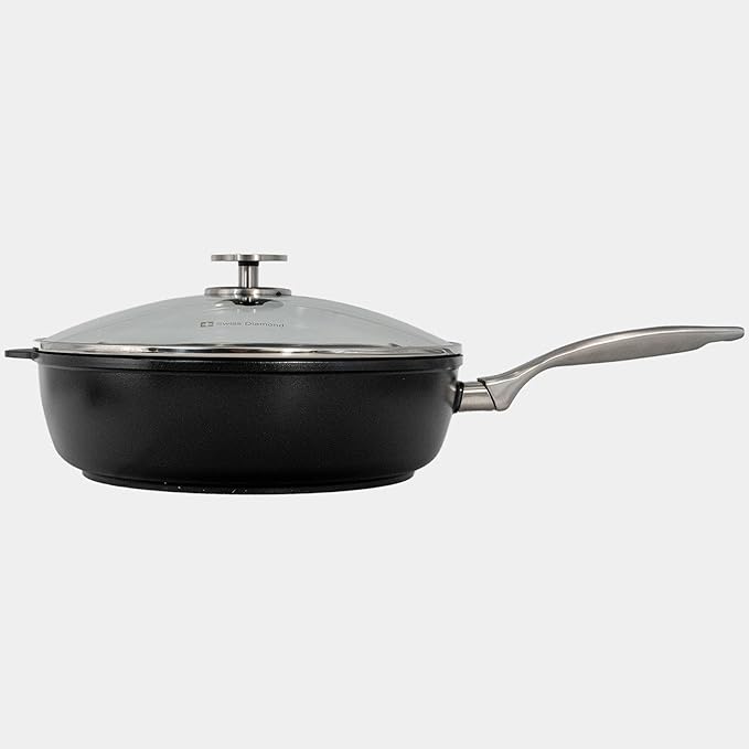 Swiss Diamond Nonstick Hybrid Ceramic and Diamond-Infused Deep Saute Pan With Glass Lid, PFAS- and PFOA-free, Dishwasher & Oven Safe Up To 500 째F (4.1 Quart)