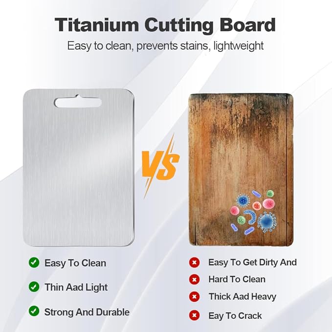 Pure Titanium Cutting Board Food Grade Cutting Board Non-slip surface is lightweight and resistant to deformation, suitable for outdoor camping and kitchen - Dishwasher safe(12"L x 8"W)