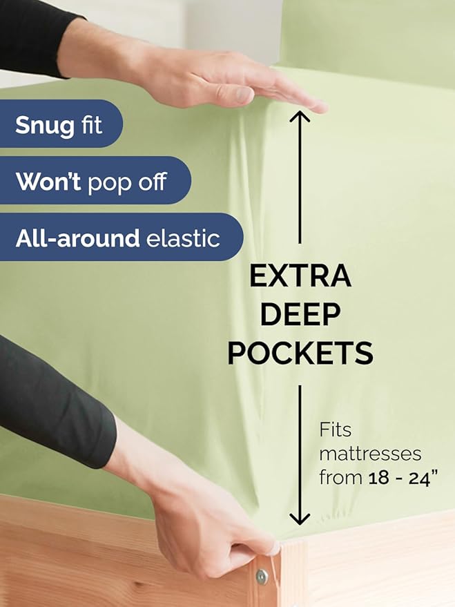 Extra Deep Queen Sheet Set - 6 Piece Breathable & Cooling Sheets - Hotel Luxury Bed Sheets Set - Easy & Secure Fit - Soft, Wrinkle Free & Comfy Sheets Set - Light Sage Sheet Set w/Extra Deep Pockets