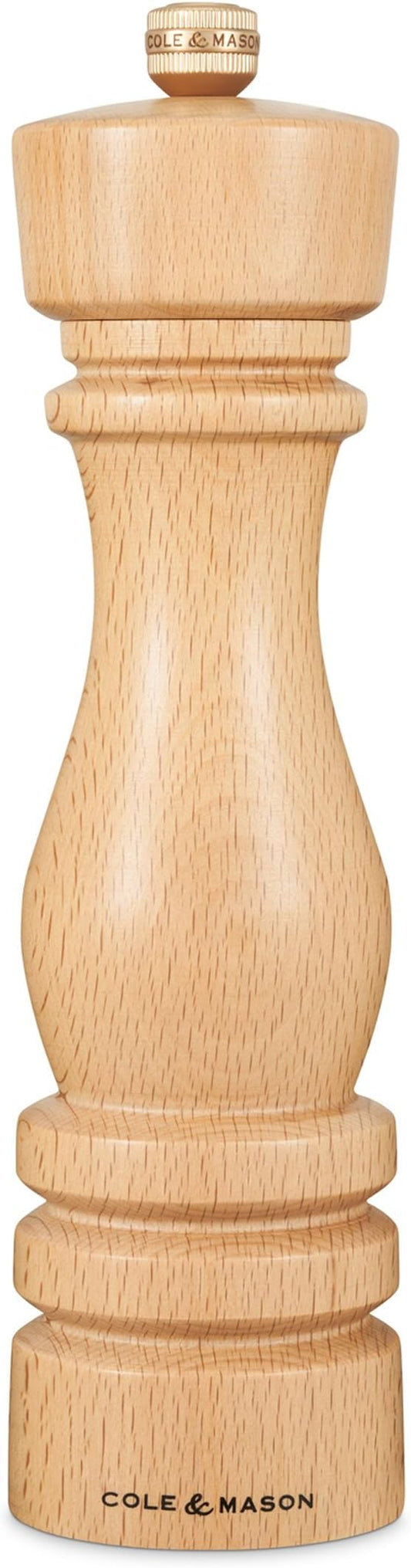Cole & Mason London Refillable Spice Mill - Kitchen & Home Accessory - Table Black Pepper Grinder - Pepper Mill with Carbon Steel Mechanism - 8", Natural Beech