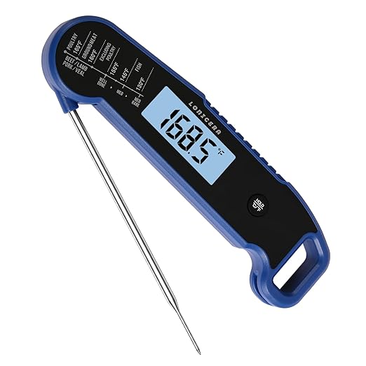 Lonicera Digital Meat Thermometer for Food Cooking. Instant Read Within 1 Sec and 짹0.9?덦ccuracy with Thermocouple Sensor. IP67 Waterproof, Auto-Rotating Display, Auto Wake up (Blueberry)