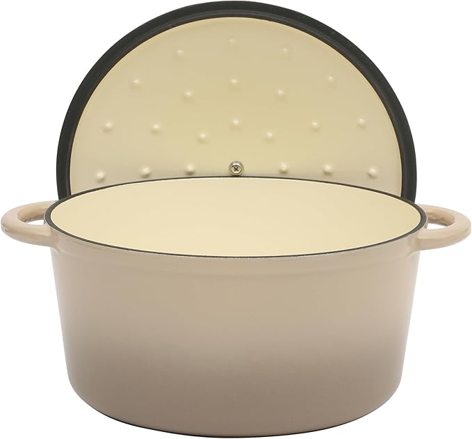Gibson Home Addlestone 7 Qt Enameled Cast Iron Dutch Oven Pot with Lid ??Round, Oven Safe to 500째F, Ideal for Bread Baking & Stews - Gradient Taupe
