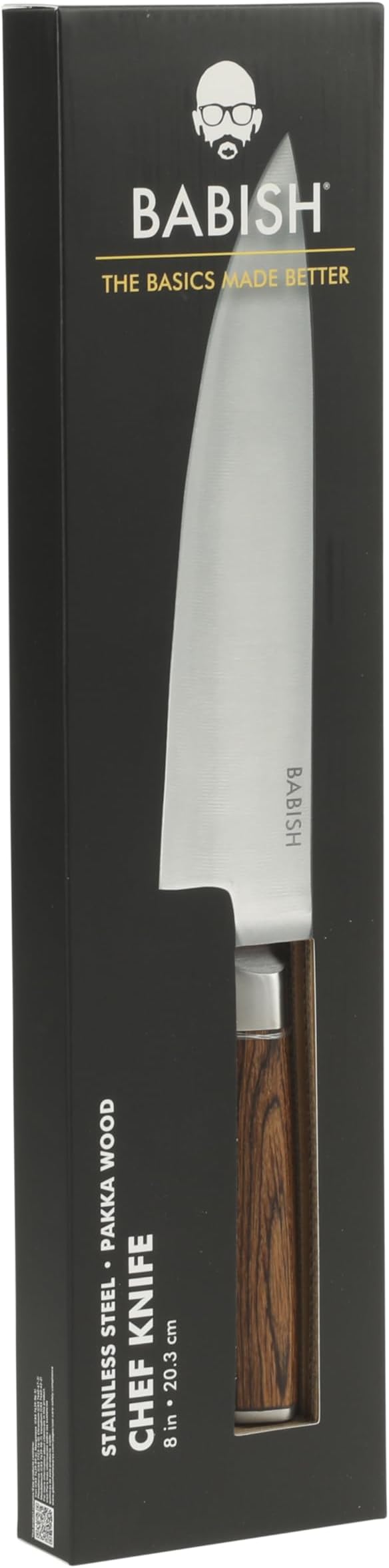 Babish 8-Inch Chef Knife ??High-Carbon 1.4116 German Steel Kitchen Knife with Dark Pakka Wood Handle, Full-Tang Razor Sharp Chef?셲 Blade for Chopping, Slicing, Dicing & Everyday Prep