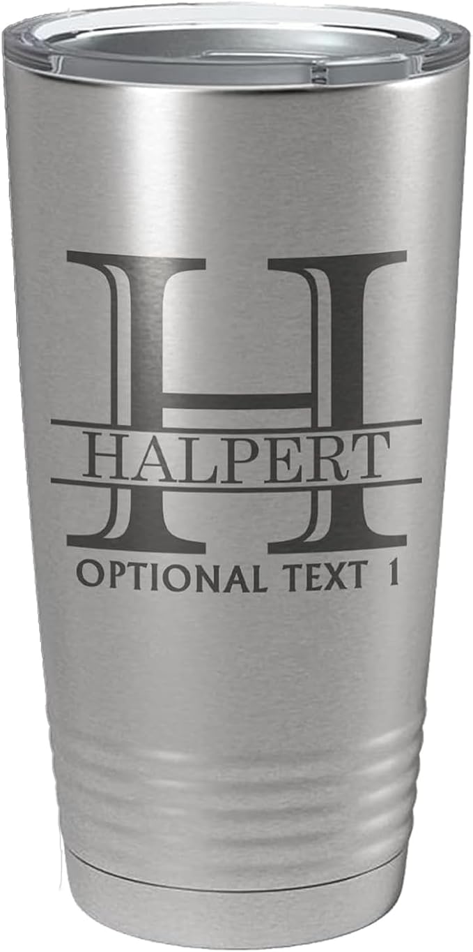 Personalized 20oz (17 Colors) Insulated Stainless Steel Tumbler Cup with Lid, Custom Etched, Customized Engraved Father?셲 Day Gift Idea for Women Men Her Him, Halpert Monogram Initial Name (Stainless)