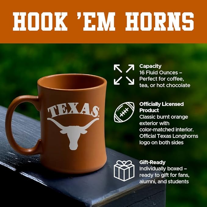 Texas Longhorns Ceramic 16oz Sculpted Mug ??Official Team Logo Coffee Cup ??Handwash Recommended ??Individually Boxed
