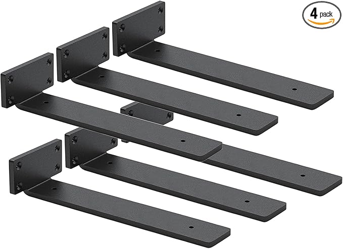 6 Pack Shelf Brackets 12 Inch Floating Shelf Bracket 1/5 inch Thick Heavy Duty Hidden Shelf Brackets Iron Metal Brackets for Shelf Support with Screw Included