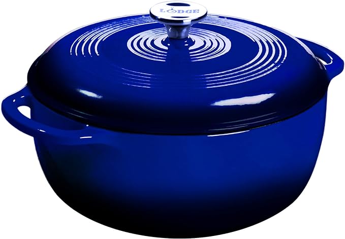 Lodge 3 Quart Enameled Cast Iron Dutch Oven with Lid ??Dual Handles ??Oven Safe up to 500째 F or on Stovetop - Use to Marinate, Cook, Bake, Refrigerate and Serve ??Indigo