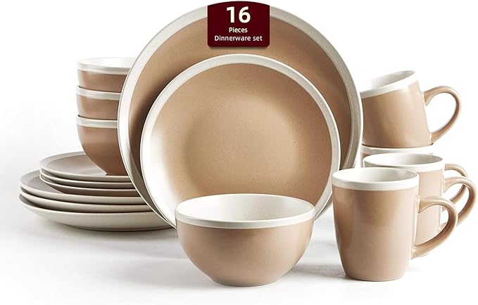 Rock Ridge Speckled Stoneware Dinnerware Set (16pc Set, Beige and Ivory)
