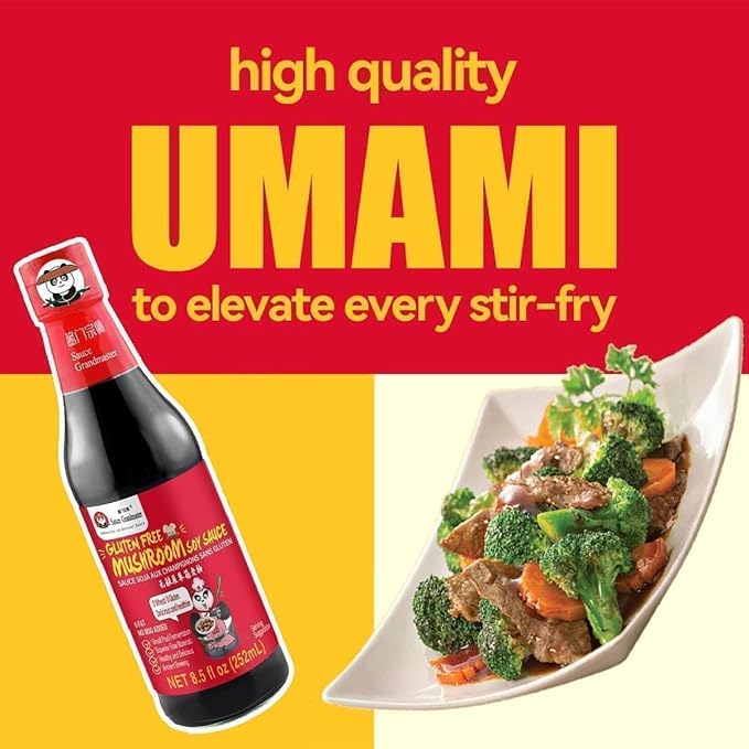 Gluten-Free Mushroom Dark Soy Sauce ??Pure Artisan, Naturally Brewed Chinese Soy Sauce, Non-GMO, No Wheat or MSG, Rich Umami for Stir-Fry, Braising & Marinades, 8.5 fl oz ??Sauce Grandmaster