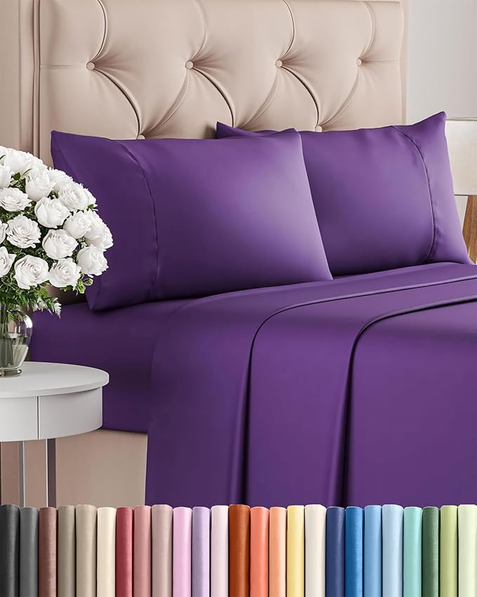 Twin 4 Piece Sheet Set - Cooling & Breathable Bed Sheets - Hotel Luxury Bed Sheets for Women, Men, Kids & Teens - Comfy Bedding w/Deep Pockets & Easy Fit - Soft & Wrinkle Free - Twin Purple Sheets