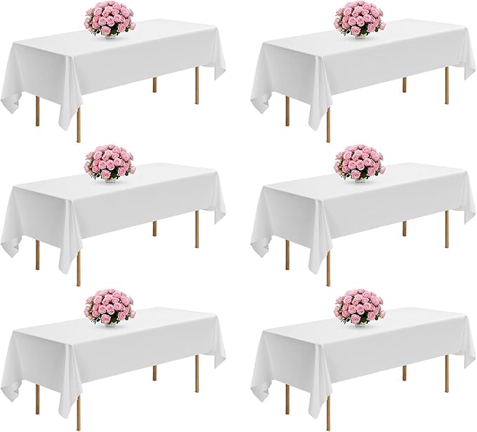 VEVOR White Tablecloths for Rectangle Tables, 6 Pack, 60 x 102 Inches, Reusable and Machine Washable Table Clothes, Wrinkle-Resistant Polyester Fabric Table Covers for Wedding, Party, Banquet