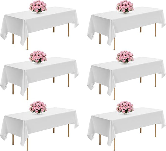 VEVOR White Tablecloths for Rectangle Tables, 6 Pack, 60 x 102 Inches, Reusable and Machine Washable Table Clothes, Wrinkle-Resistant Polyester Fabric Table Covers for Wedding, Party, Banquet