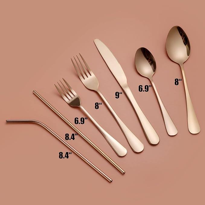 84 Pieces Mirror Rose Gold Silverware Service for 12 Flatware Set Stainless Steel Utensils Cutlery Set Dishwasher Safe