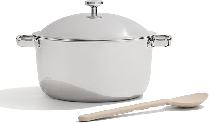 Our Place Titanium Perfect Pot Pro | 6.75 Qt Stock Pot with Lid & Silicone Spoon | PFAS-Free Nonstick, Fully-Clad Tri-Ply Stainless Steel & Aluminum | Induction & Oven-Safe up to 1000째F | Chrome