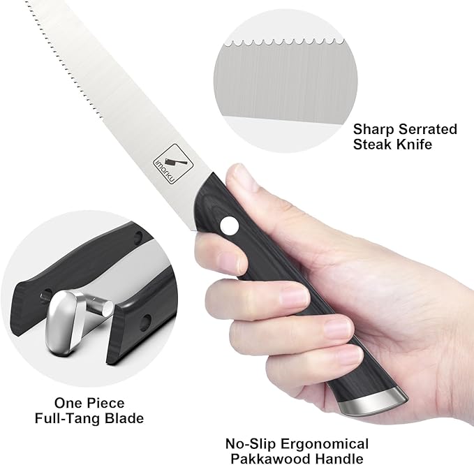 imarku Steak Knives, Steak Knives Set of 8, Serrated Steak Knife Set with Pakkawood Ergonomic Handle, Japanese HC Steel Steak Knife and Gift Box, Best Gift for Christmas&Thanksgiving