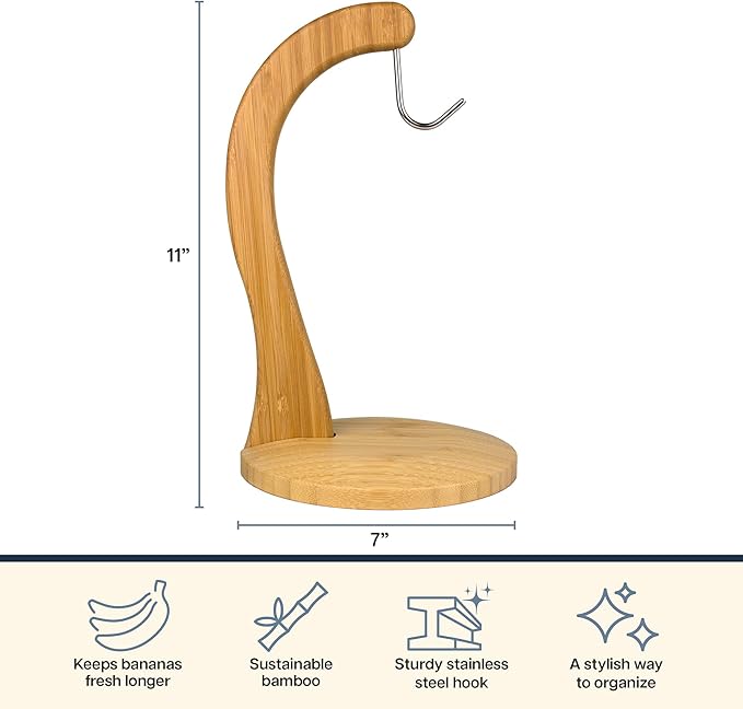 Totally Bamboo Banana Holder ??Wooden Banana Stand and Hanger for Countertop Fruit Storage, Durable Bamboo Banana Hook for Even Ripening and Easy Access