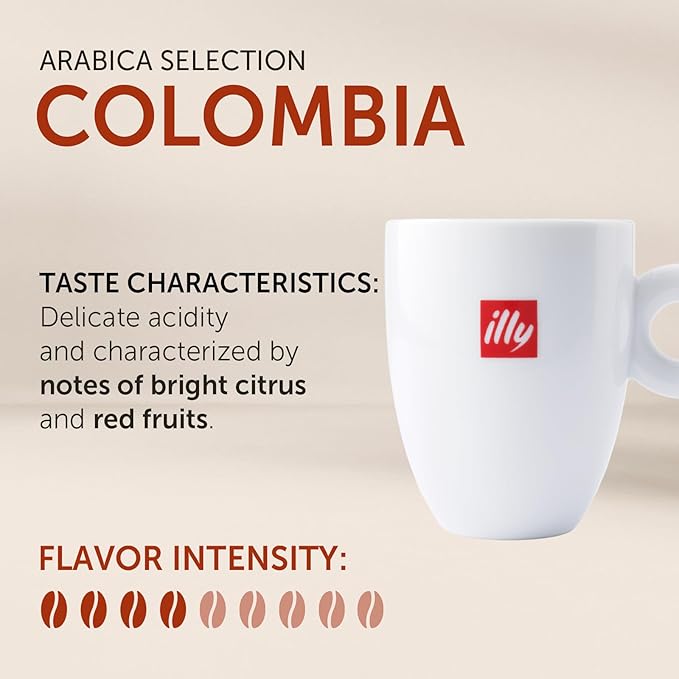 illy Whole Bean Coffee - Perfectly Roasted ??Colombia Medium Roast ??Smooth Taste, Notes of Fruit ??Fruit Notes - 100% Arabica Beans - No Preservatives ??8.8 Ounce