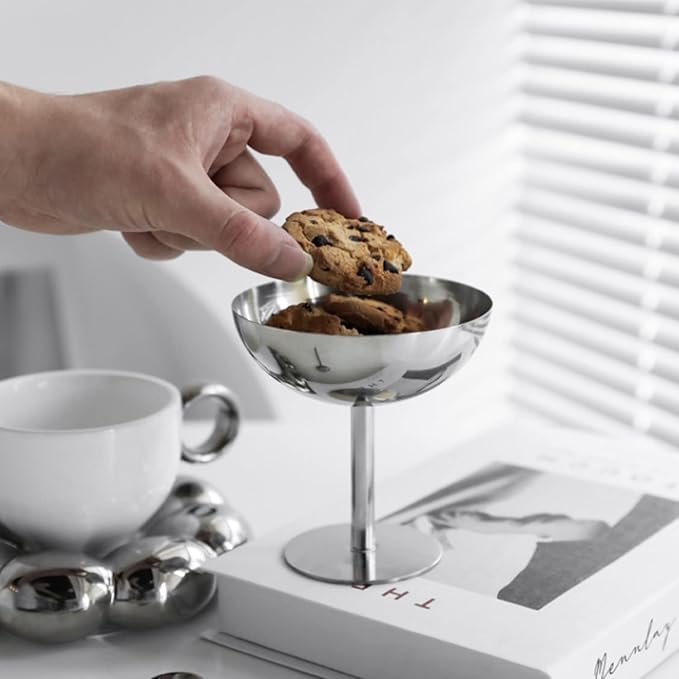 Hapivida Stainless Steel Ice Cream Cup, Serving Dessert Bowls Cups Sauce Bowls Mini Round Footed Yogurt Snack Candy Cups for Salad Fruit Pudding (Tall)