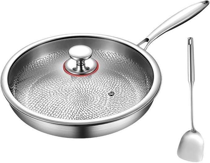 Titanium Pan with Hammer & Lid & Shovel, Titanium & Stainless Steel Pro Cookware, Scratch-Resistant & Durable Nonstick Cookware, Multifunctional Pots and Pans Set (10.23in)