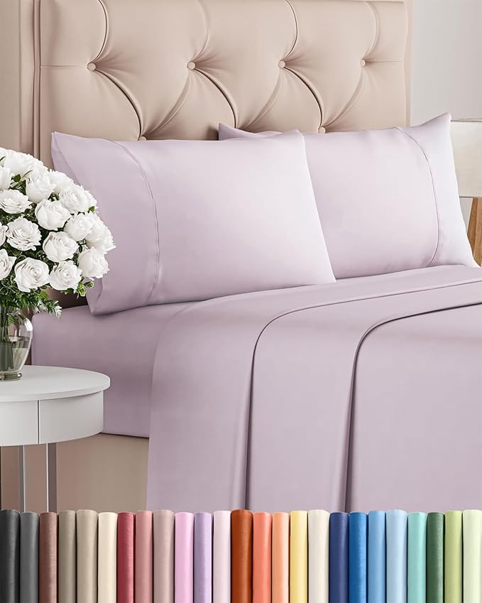 Twin XL 4 Piece Sheet Set - Cooling and Breathable Bed Sheets - Hotel Luxury Bed Sheets for Women, Men, Kids & Teens - Deep Pockets - Easy Fit - Soft and Wrinkle Free - Twin XL Light Lavender Sheets