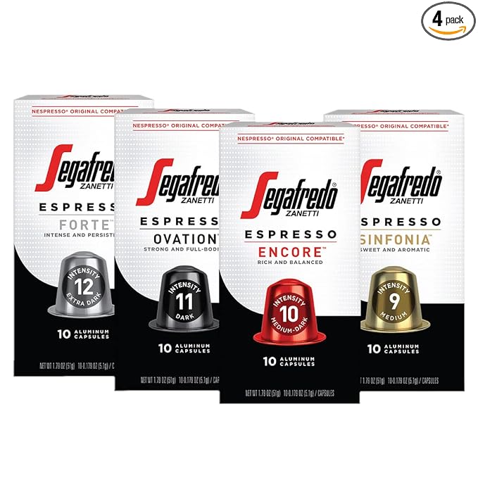 Segafredo Zanetti Espresso Capsules ??Aluminum Pods for Nespresso Original Machines ??4 Flavor Variety Pack Premium Espresso ??Forte, Ovation, Encore, and Sinfonia ??Variety, 10 Count (Pack of 4)