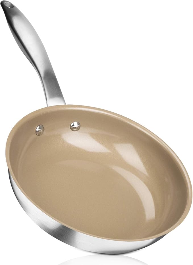 Duxtop Ceramic Non-stick Frying Pan, Stainless Steel Induction Frying Pan, 8-Inch Stir Fry Pan with Heavy-gauge Impact-bonded Bottom, FUSION Ti