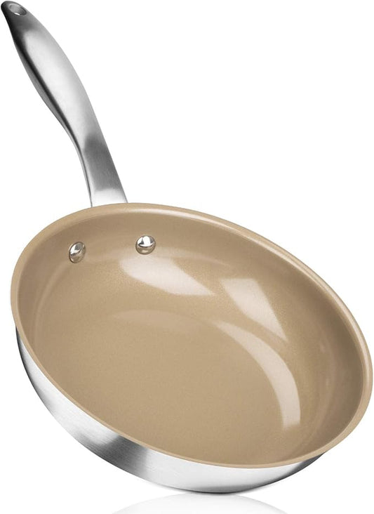 Duxtop Ceramic Non-stick Frying Pan, Stainless Steel Induction Frying Pan, 8-Inch Stir Fry Pan with Heavy-gauge Impact-bonded Bottom, FUSION Ti