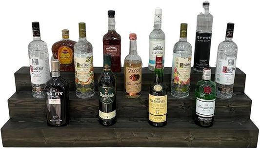 Handmade Tiered Display Shelving - Three Tier Bar Display - Bar Organizer - Liquor Bottle Display (42" without Back, Black)