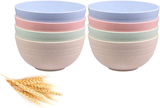 Unbreakable Cereal Bowls - 24 OZ Wheat Straw Fiber Lightweight Bowl Sets 8 - Dishwasher & Microwave Safe - for,Rice,Soup Bowls