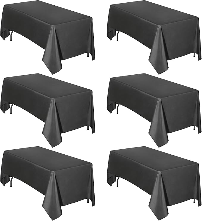 Easy-Going 6 Pack Black Tablecloths 60x126 Inch for 6 Ft Rectangle Table, Washable Polyester Waterproof Stain Resistant Table Cloth, Decorative Table Cover for Kitchen, Dining Tables, Events
