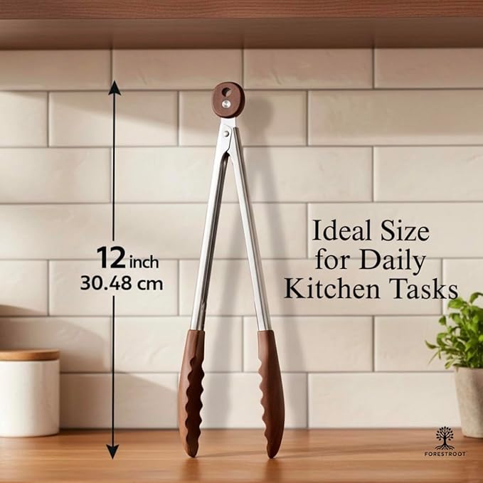 Walnut Wood Kitchen Tongs ??12-Inch Nonstick-Safe Wooden Salad & Grill Tongs for Cooking, Serving, BBQ, and Tossing Salad ??Durable Stainless Steel Core with Natural Wooden Tips