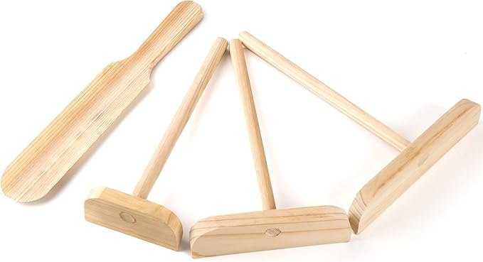 Fir Wood Pancake Spreader and Spatula Kit, 3 Size Batter Spreader and One 11.8" Spatula For Different Crepe Pans, Crepe Making Tools Suitable For Home Kitchen & Commercial Pancake Stall.