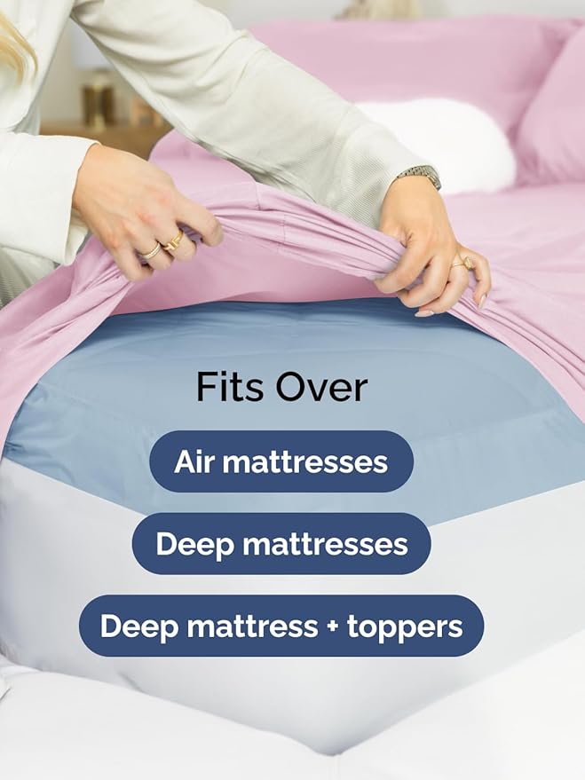 Extra Deep Pocket Queen Sheet Set - 4 Piece Breathable & Cooling Bed Sheets - Hotel Luxury Sheet Set - Soft, Wrinkle Free & Comfy - Easily Fits Extra Deep Mattresses - Deep Pocket Light Pink Sheets