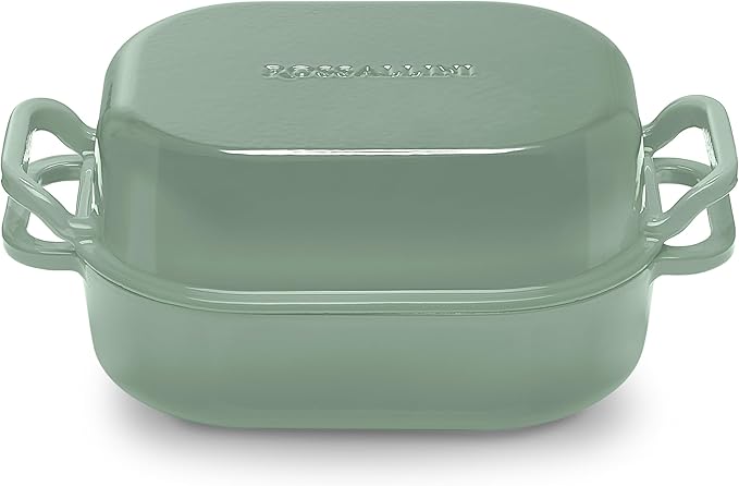 Signature Enameled Cast Iron Sourdough Bread Oven | Non-Stick with Tight Fitting Lid for Perfect Baking and Bread Making | 6QT Rectangle Oven With Lid [Sage Green]
