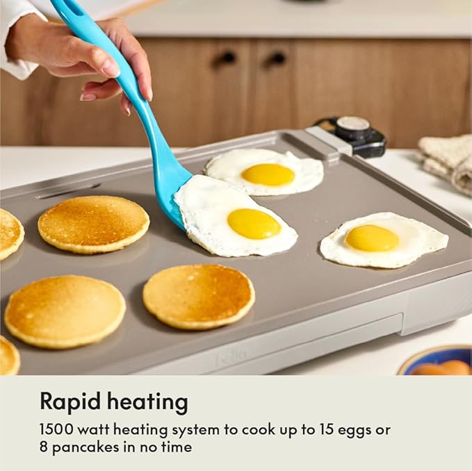 bella 12" x 22" Electric Griddle with Warming Tray, EverGood??Ceramic Nonstick Coating & Removable Temperature Probe, Dishwasher-Safe Drip Tray & Cool Touch Handles, 1500 Watt, Oatmilk