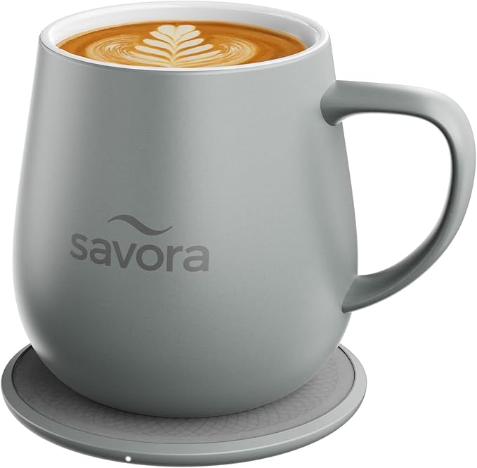 12oz Heated Coffee Mug | Barista?셲 Choice | Exclusive Wireless IntelliHeat Pad | Temperature Control Maintains 135째F | Hand-Crafted Ceramic Mug & Lid | Great for Tea Drinkers | Backed for Life - Grey