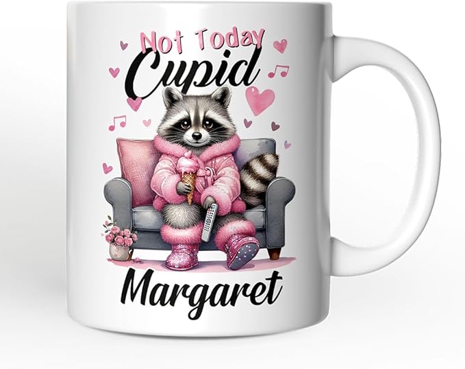 OrnamentallyYou Personalized Valentine Mug (Valentines Snarky Racoon Personalized Mug, Not Today Cupid, Sarcastic Funny Racoon Lover Gift With Custom Name)