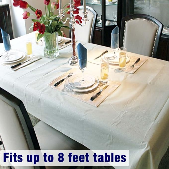 [6 Pack] White Paper Tablecloth Disposable for Rectangle Tables, 54 X 108 Inch Party Table Cover with Plastic Backing, Waterproof 3 Ply Table Cloth for Wedding Valentine's Day Parties