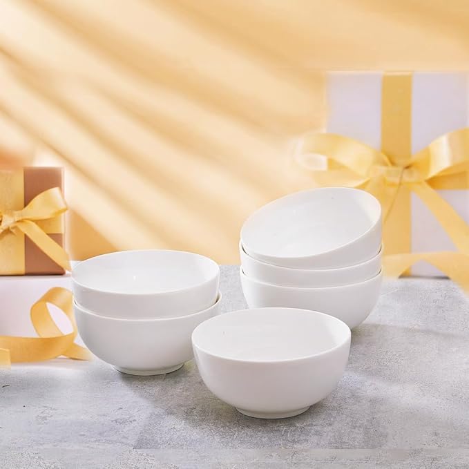 AntoKueh 5 Inch Ceramic Cereal Bowls, 16 Ounces Small Bowls Set of 6,White Dipping Bowls for Kitchen,Dessert, Fruits, Snack,Microwave and Dishwasher Safe