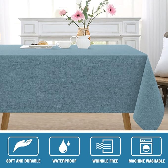 H.VERSAILTEX Linen Textured Tablecloth 60 x 60 Waterproof Decorative Table Cloth Spill-Proof Linen Look Cover for Party Table Extra Soft and Thick Fabric Wrinkle Free, Heather Stone Blue