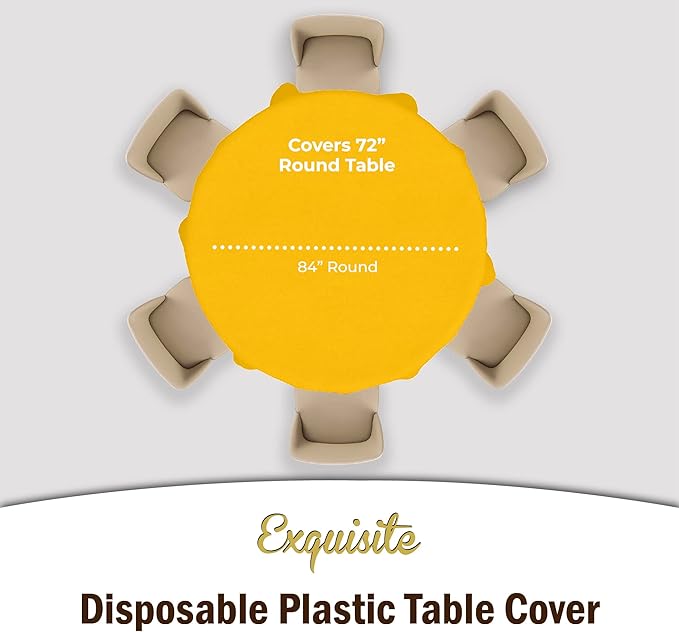 Party Solids 6-Pack Premium Plastic Tablecloth 84in. Round Plastic Table Cover - Yellow