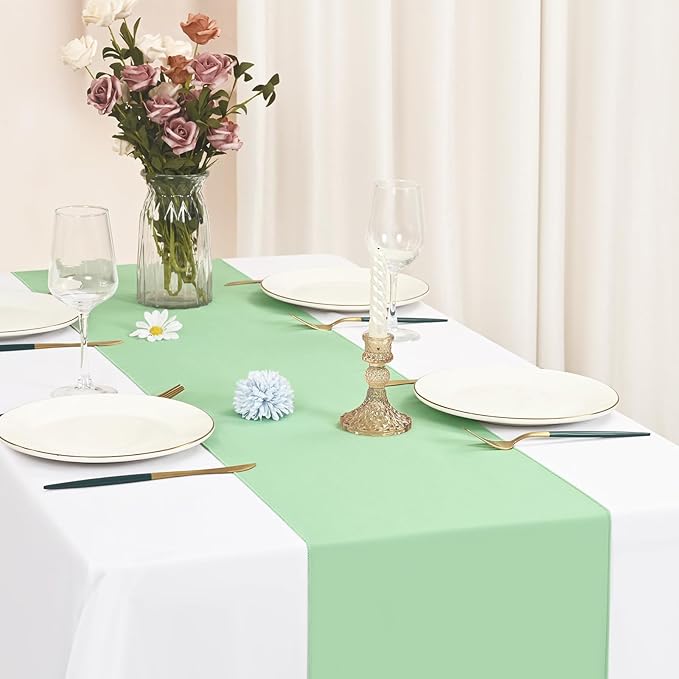12 Pack Sage Green Table Runner 12 x 72 Inch Long Rustic Farmhouse Wedding Table Runner,Washable and Reusable 6 FT Polyester Table Runners for Wedding Birthday Party Banquet Table Decorations