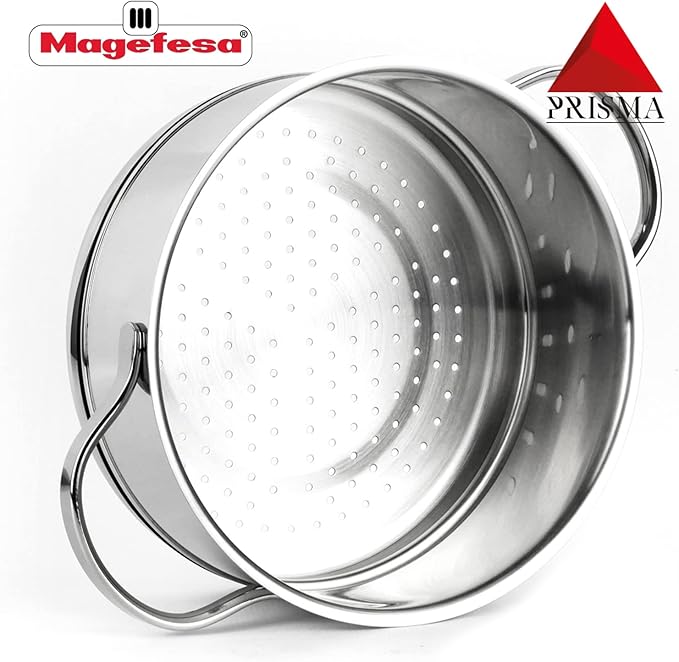MAGEFESA Prisma ??7.9 inches steam pot with lid, made in 18/10 stainless steel, for all types of kitchens, INDUCTION, easy cleaning, dishwasher and oven safe up to 392쨘F