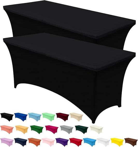 Utopia Kitchen Spandex Tablecloth 2 Pack [4FT, Black] Tight, Fitted, Washable and Wrinkle Resistant Stretch Table Cloth Rectangle Cover for Trade Show, Weddings & Parties [48Lx30Wx30H Inch]