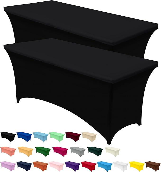 Utopia Kitchen Spandex Tablecloth 2 Pack [5FT, Black] Tight, Fitted, Washable and Wrinkle Resistant Stretch Table Cloth Rectangle Cover for Trade Show, Weddings & Parties [60Lx30Wx30H Inch]