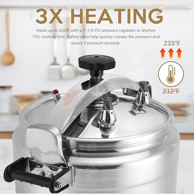 BreeRainz 26 Quart Clamp On Pressure Cooker, Aluminum Pressure Cooker w/Ultra Safe Clamp Bar Locking System, Double Valves for Stable Cooking Pressure, for Family or Commercial Use